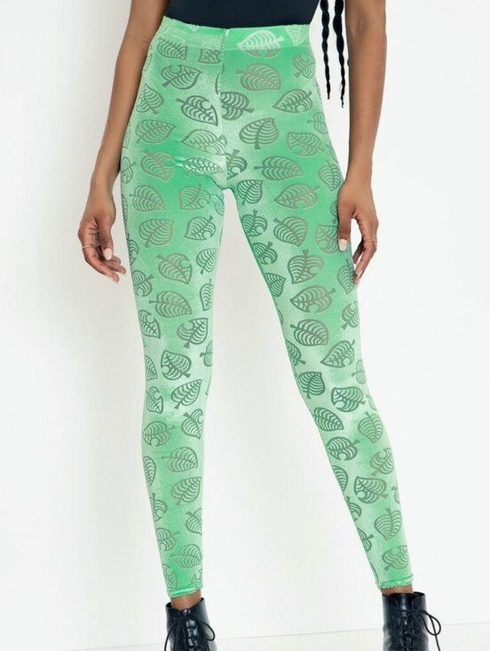 Blackmilk Pants - Blackmilk Animal Crossing New Horizons Burned Velvet Green Leaf Legging Large